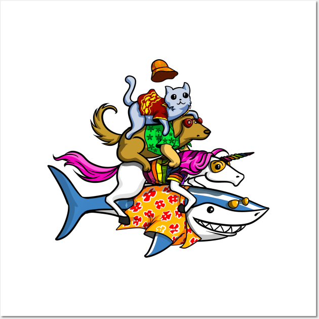 Animals Riding Shark Wall Art by underheaven